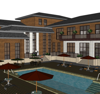 现代酒店草图大师模型下载、现代酒店su模型下载