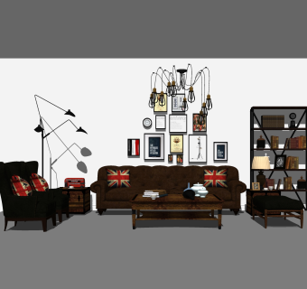 美式沙发组合草图大师模型，沙发组合sketchup模型下载