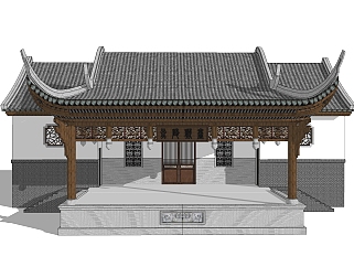 中式小型古建筑草图大师模型，古建民俗sketchup模型免费下载