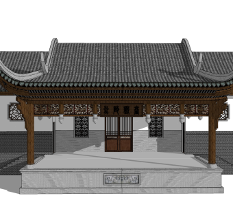 中式小型古建筑草图大师模型，古建民俗sketchup模型免费下载