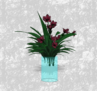 朱顶红插花草图大师模型，花艺花瓶sketchup模型下载