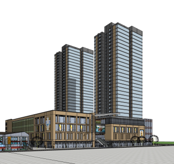 现代商业街草图大师模型，商业综合体sketchup模型免费下载