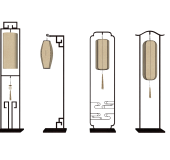 中式落地灯组合草图大师模型，落地灯组合sketchup模型下载