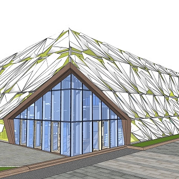 现代售楼处建筑方案草图大师模型，售楼部建筑sketchup模型免费下载