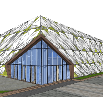 现代售楼处建筑方案草图大师模型，售楼部建筑sketchup模型免费下载