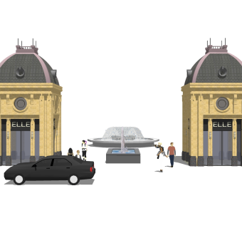 欧式小区门头草图大师模型，小区门头sketchup模型免费下载