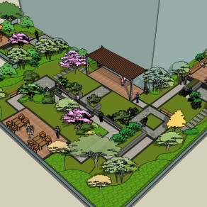 屋顶花园植物园su模型下载、植物休闲区草图大师模型下载