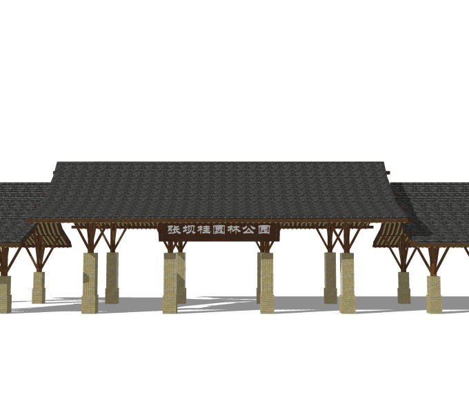 新中式景区大门入口sketchup模型，大门入口草图大师模型下载