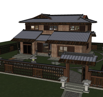 日式庭院草图大师模型下载、日式庭院su模型下载