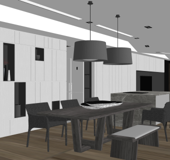 现代客厅su模型，客厅灯具桌椅草图大师模型下载