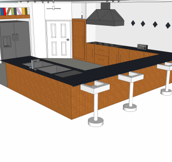现代厨房柜免费su模型，厨房柜skp模型下载