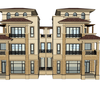 欧式连排别墅外观草图大师模型，SU模型免费下载