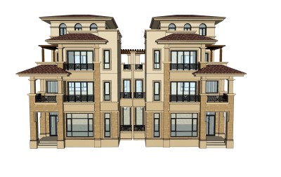 欧式连排别墅外观草图大师模型，SU模型免费下载