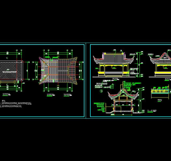 古建四角亭CAD施工图，四角亭CAD建筑图纸下载