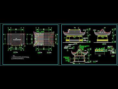 古建四角亭CAD施工图，四角亭CAD建筑图纸下载