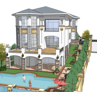 欧式别墅su模型。别墅sketchup模型下载