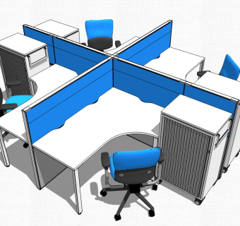现代隔断办公桌草图大师模型，办公桌skp模型下载