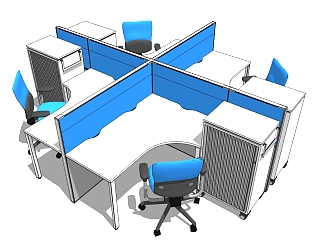 现代隔断办公桌草图大师模型，办公桌skp模型下载