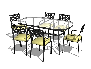 新中式桌椅组合草图大师模型，桌椅组合su模型下载