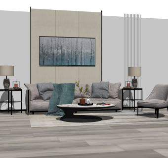 现代布艺沙发组合su模型，现代布艺沙发组合skp模型下载