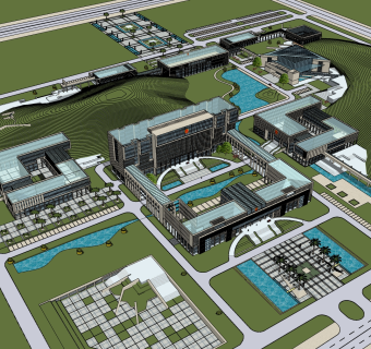 现代办公楼规划草图大师模型，办公楼规划sketchup模型免费下载