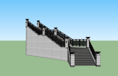 现代商业街台阶草图大师模型，商业台阶sketchup模型免费下载