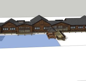 中式休闲建筑会所模型，sketchup模型免费下载