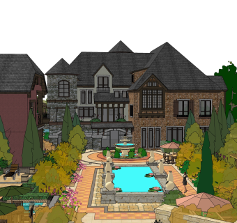 欧式别墅群外观草图大师模型，SU模型免费下载