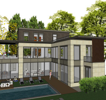 现代休闲度假独栋别墅草图大师模型下载，独栋别墅sketchup模型