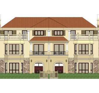 欧式独栋别墅草图大师模型，sketchup别墅su模型下载