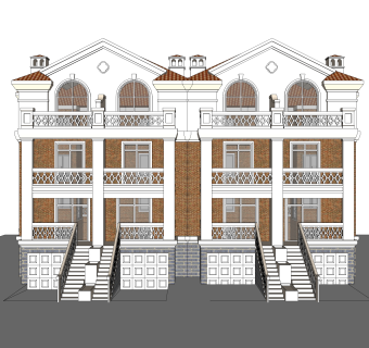 欧式连排别墅su模型方案下载，sketchup别墅草图大师模型