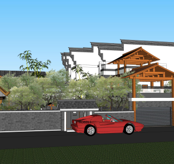 中式别墅庭院su模型下载、中式别墅庭院草图大师模型下载