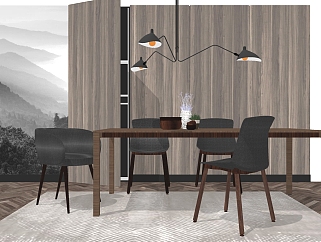 北欧餐桌椅组合su模型，餐桌sketchup模型下载