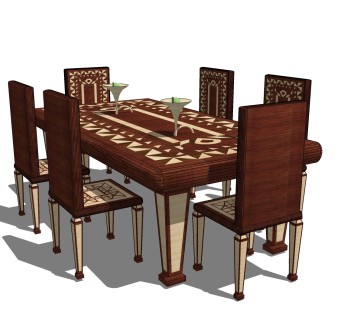 欧式餐桌椅su模型，欧式餐桌椅草图大师模型下载