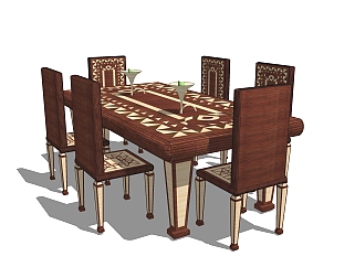 欧式餐桌椅su模型，欧式餐桌椅草图大师模型下载