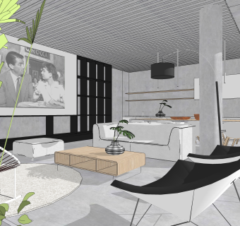 现代简约客厅免费su模型草图大师文件下载