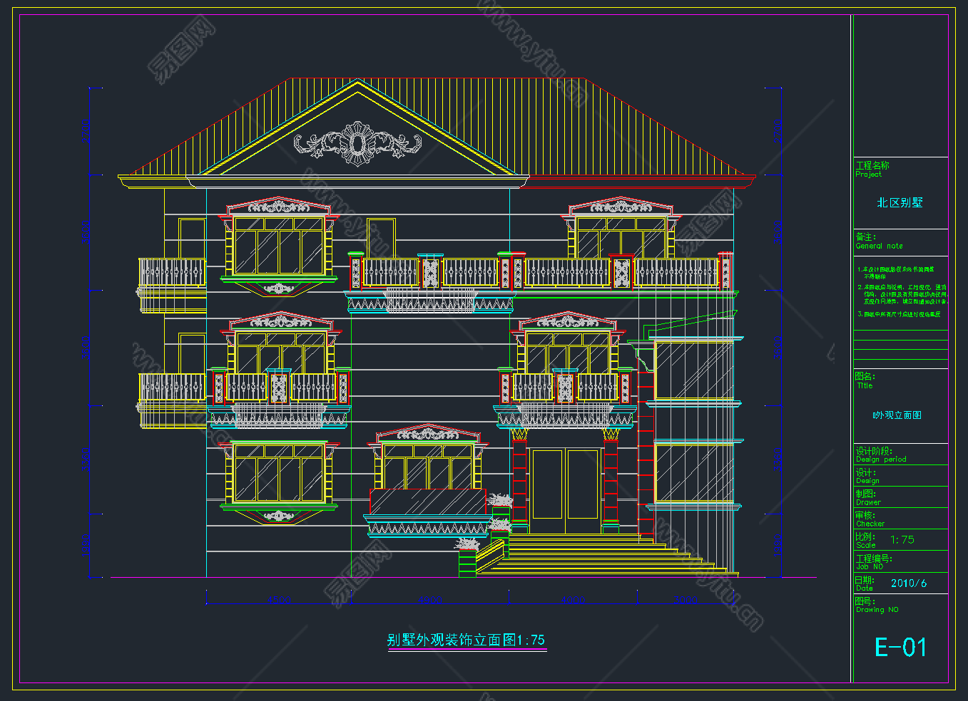 别墅外立面图 CAD设计图纸下载、别墅外立面图 dwg文件下载 - 易图网