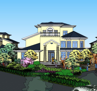 欧式独栋别墅su模型免费下载，sketchup别墅草图大师模型