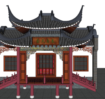 中式戏楼草图大师模型下载、中式戏楼su模型下载
