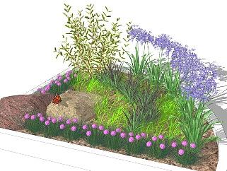 室外<em>花卉</em>景观sketchup模型，花池景观植物skp文件下载