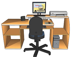 <em>板式</em>办公桌电脑桌椅SU模型，办公桌电脑桌椅skp模型...