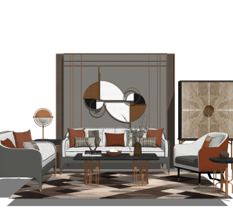 现代轻奢沙发组合su模型，轻奢沙发组合skp模型下载