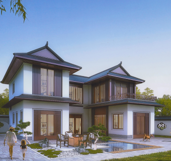 新中式二层别墅设计图纸，乡村仿古自建房全套建筑图纸下载
