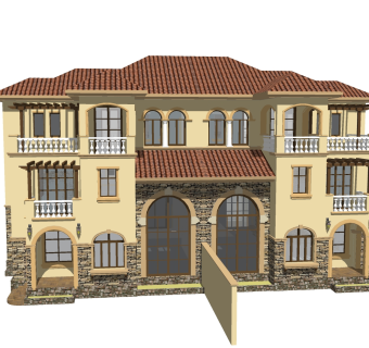 欧式别墅外观草图大师模型，别墅外观sketchup模型免费下载