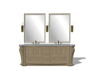 美式实木浴室柜洗手台sketchup模型，浴室柜架草图大师模型下载
