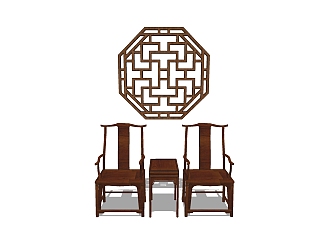 新中式<em>桌椅组合</em>sketchup模型，<em>桌椅组合</em>草图大师模型...