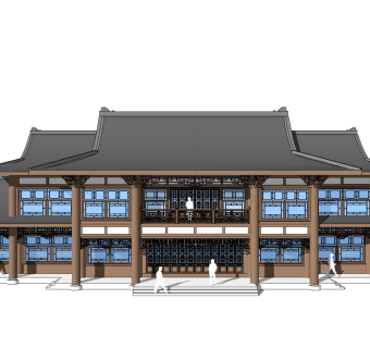 中式客栈酒店免费su模型下载、客栈酒店草图大师模型下载