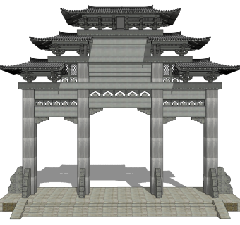 中式牌坊草图大师模型下载，入口大门sketchup模型分享