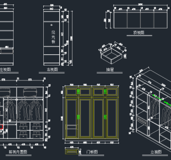 板式家具CAD施工图，衣柜橱柜CAD图库
