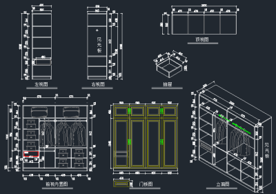 板式家具CAD施工图，衣柜橱柜CAD图库